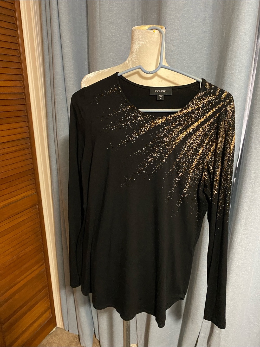 Karen Kane Black Long-Sleeve Tee with Metallic Gold Accent
